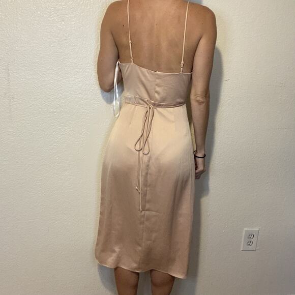 L’Academie Revolve The Wrap Satin Midi Slip Dress In Sand Size XS - Picture 3 of 11